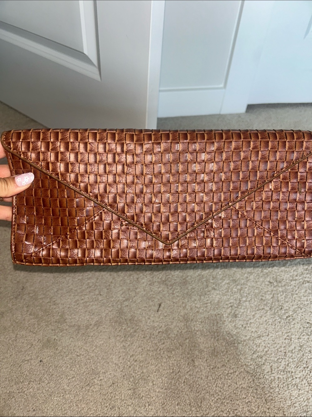 Lulu Townsend Brown Woven Envelope Clutch